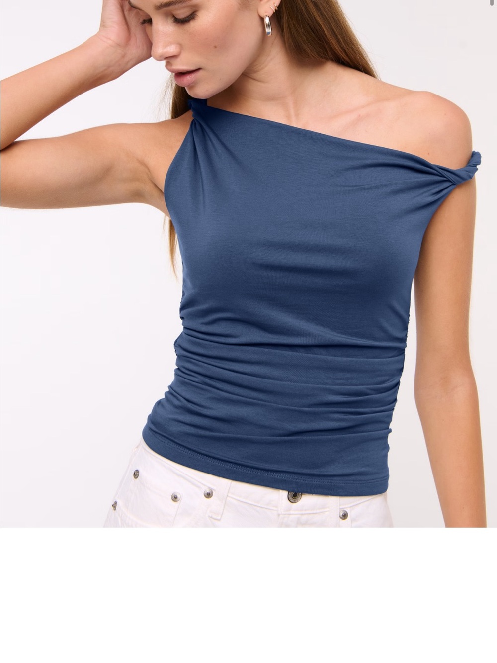 Abercrombie Off the Shoulder Ruched Tank Top - Blue